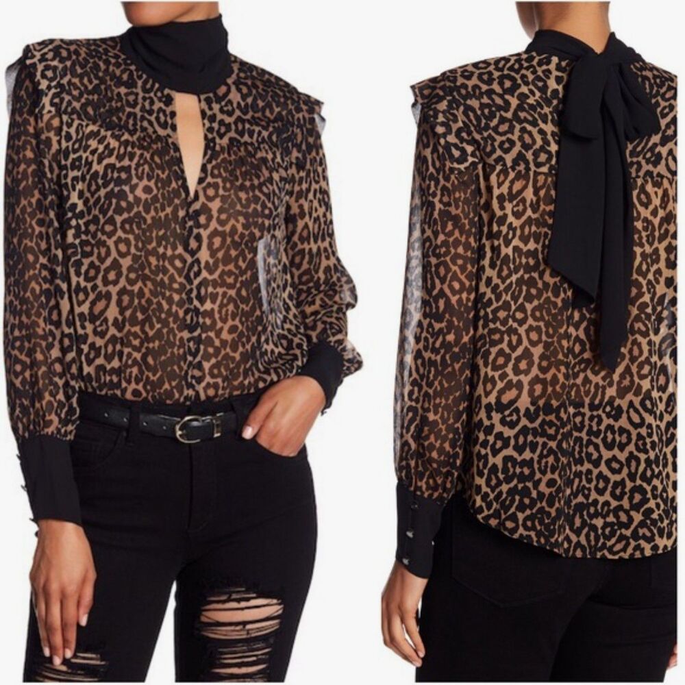 RACHEL Rachel Roy Leopard Print Keyhole Blouse 10